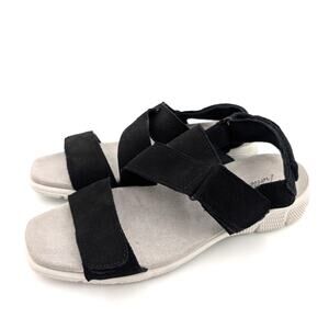 Trotters Tatia Leather Flats Strappy Sandals Women's Black/Gray Size US7.5W EU38